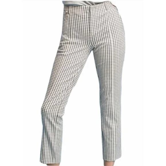 Anthropologie The Essential Slim Trousers Cream/Black Plaid Pants SZ 8 - Picture 1 of 12